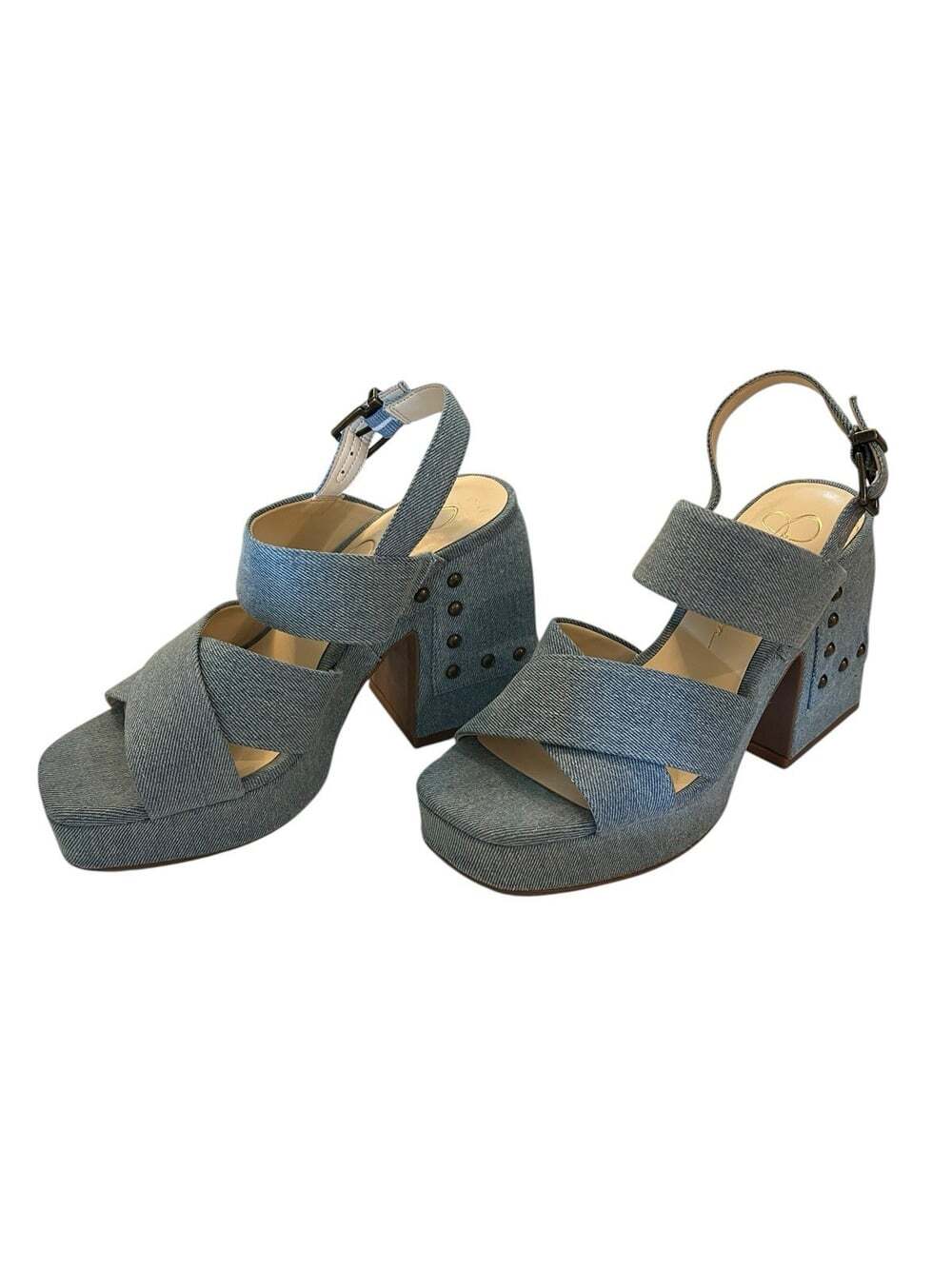 Jessica Simpson Nellenie Denim Platform Chunky Studded Block Heel Sandals- 6.5